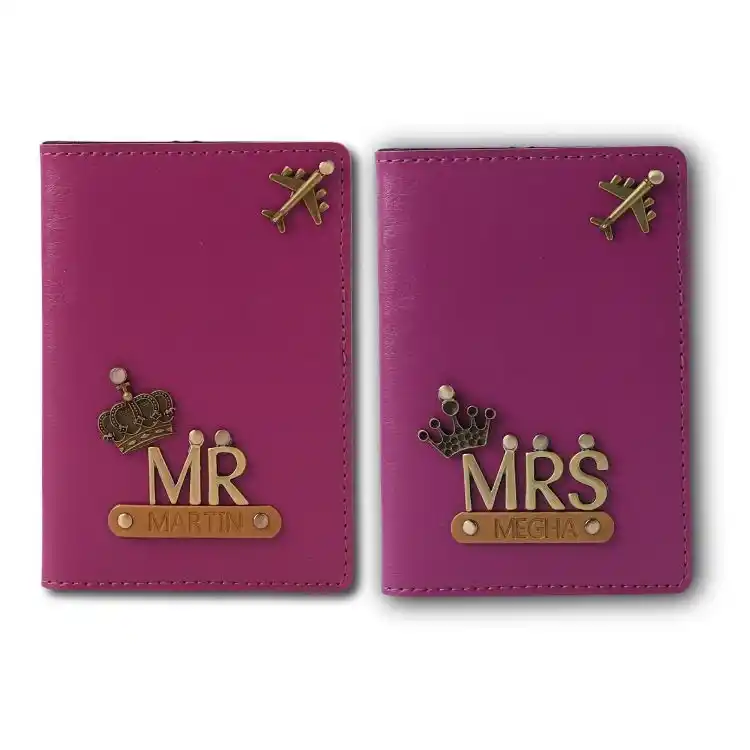 Buy Purple Personalized Mr and Mrs Passport Cover Combo